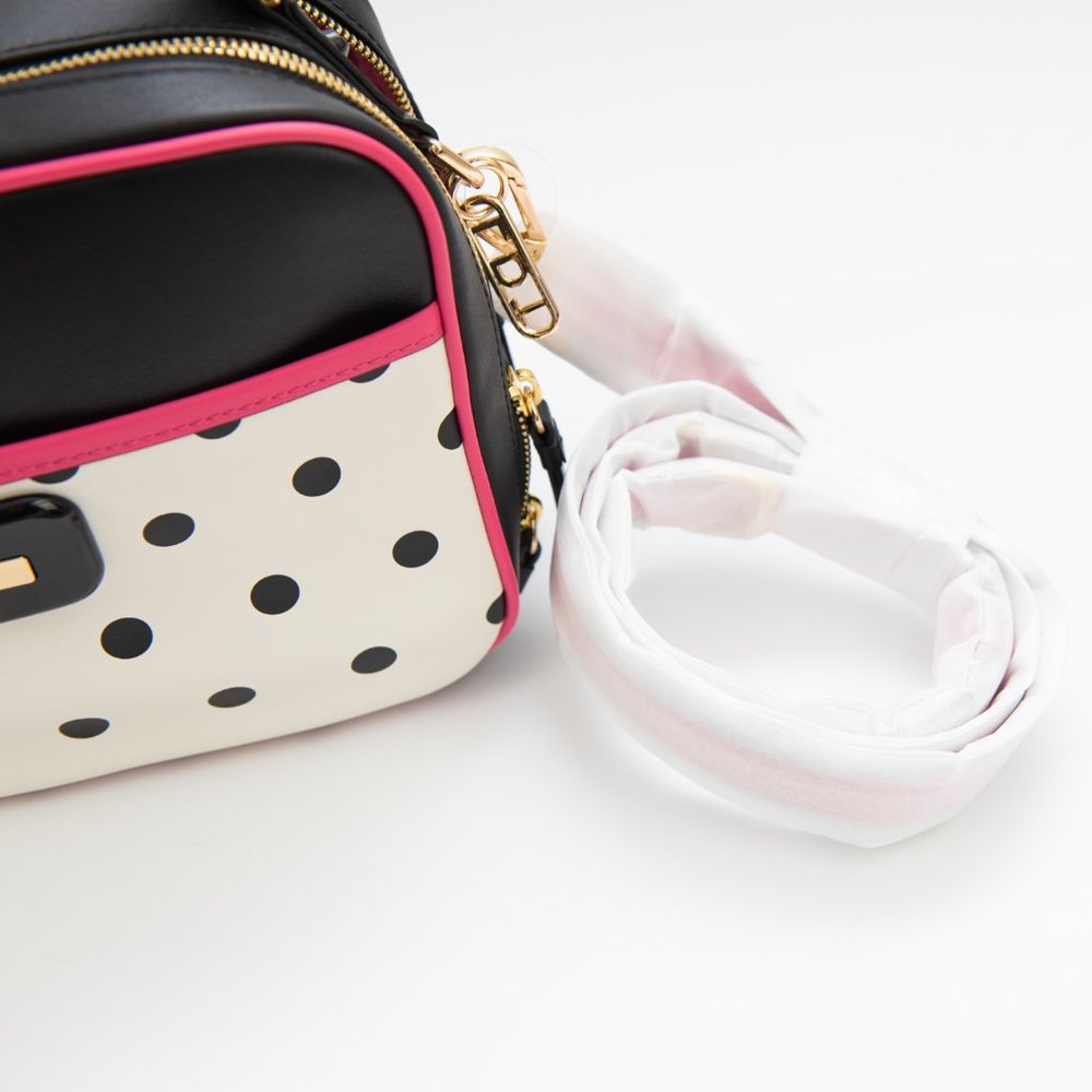 LDT "Jill" Purse Leather Crossbody Polkadot Lunchbag Bag Black Pink Gold New - Picture 9 of 15